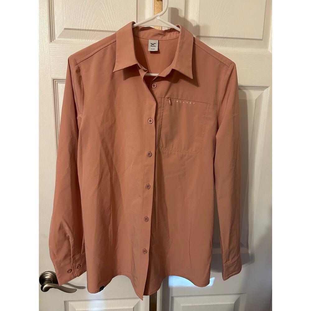 Wolsey Pink Button Down Long Sleeve Golf Shirt, Size Medium